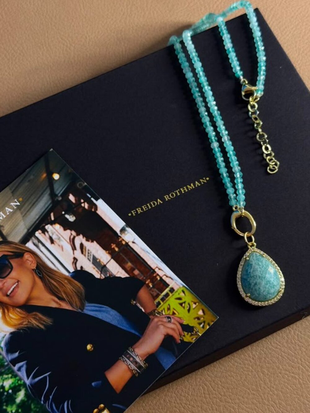 FREIDA ROTHMAN VAULT - Amazonite Stone Pendant with Blue Beaded Necklace